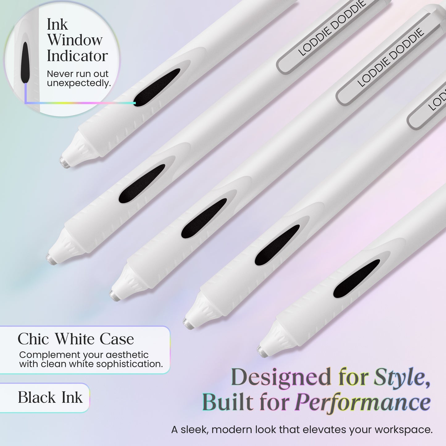 6ct Roller Gel Pens - Silent Clickers - White - Black Ink