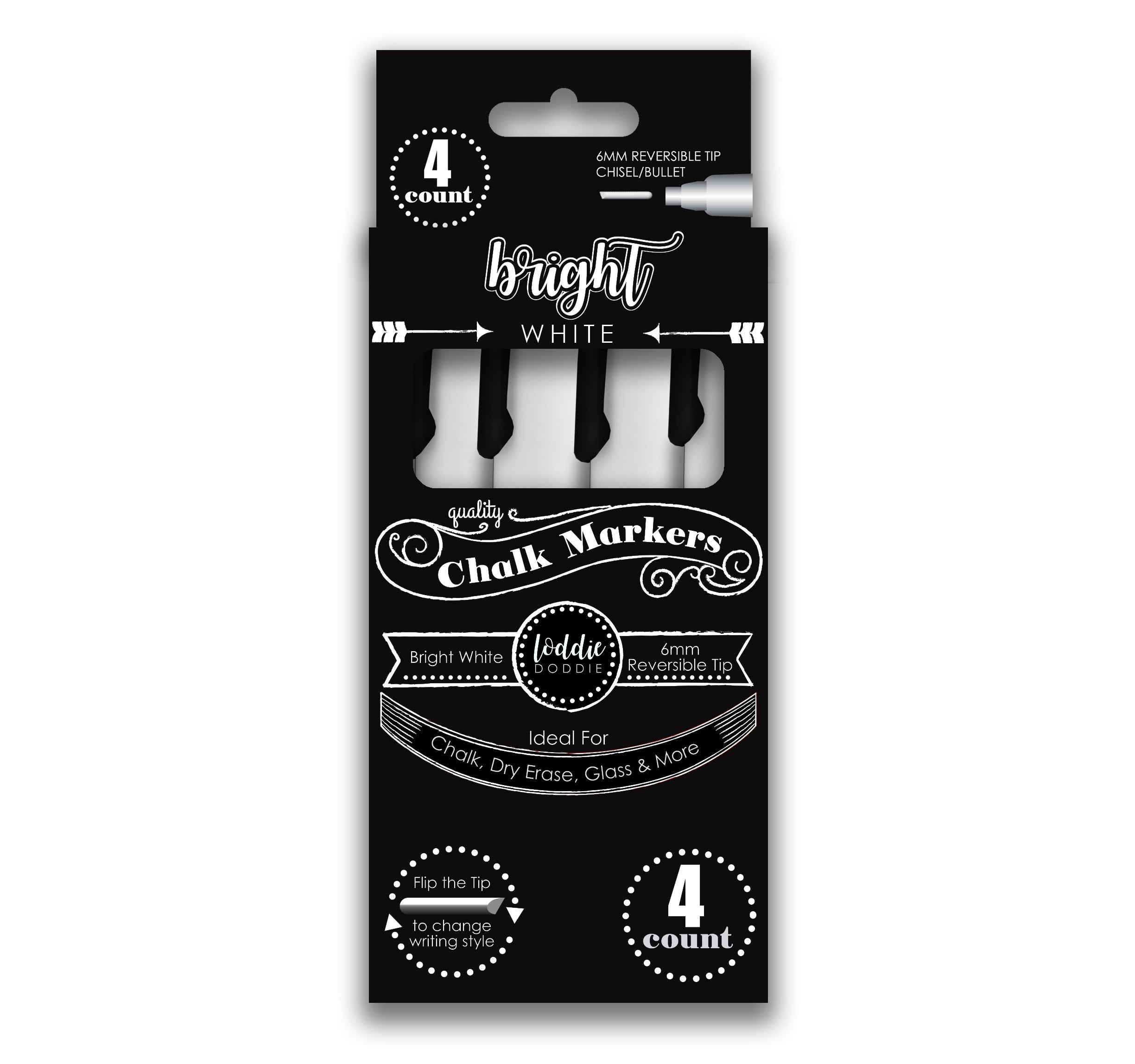 Loddie Doddie Chalk Markers - 8ct Metallic Colors - Perfect for Chalkboard  Signs, Blackboards, Windows, Glass, Bistro | 6mm Reversible Bullet & Chisel