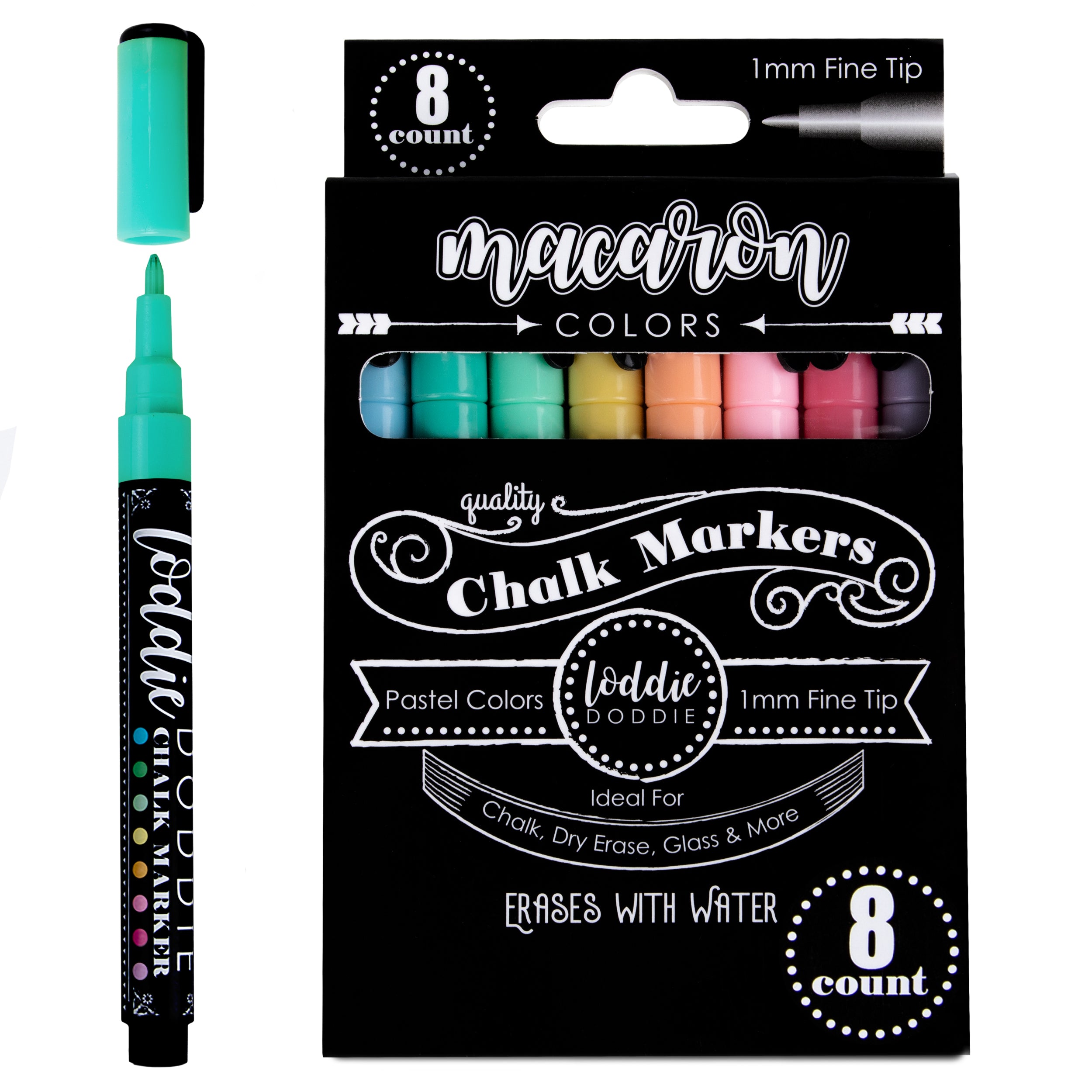 Loddie Doddie Liquid Chalk Markers for Chalkboard - 6mm Reversible Chisel  and Bullet Tips, Chalkboard Markers Erasable, Metallic Chalk Pens 8 Count :  Office Products 