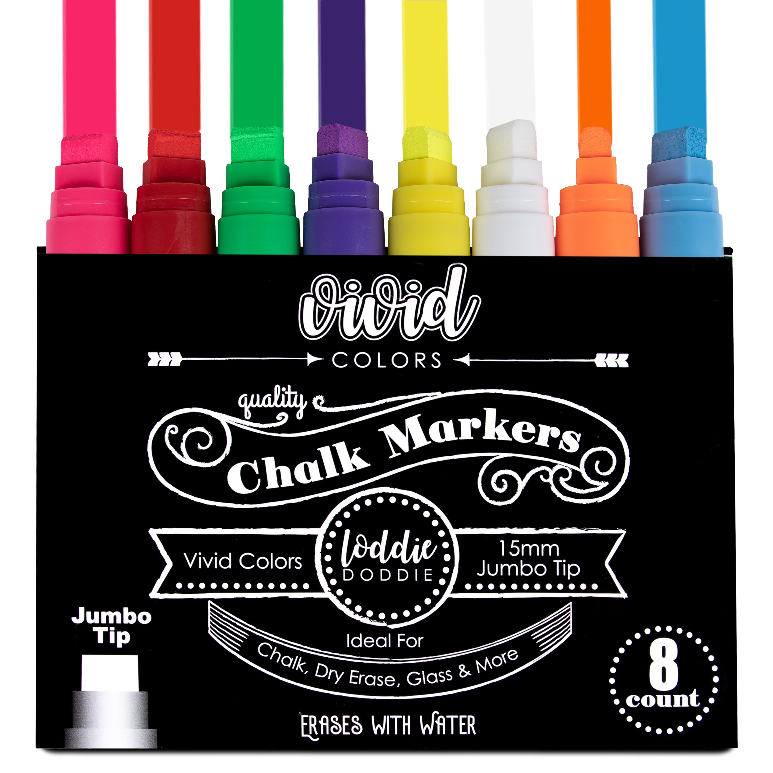  Loddie Doddie Liquid Chalk Markers for Chalkboard - 6mm  Reversible Chisel and Bullet Tips, Chalkboard Markers Erasable, Metallic Chalk  Pens 8 Count : Office Products