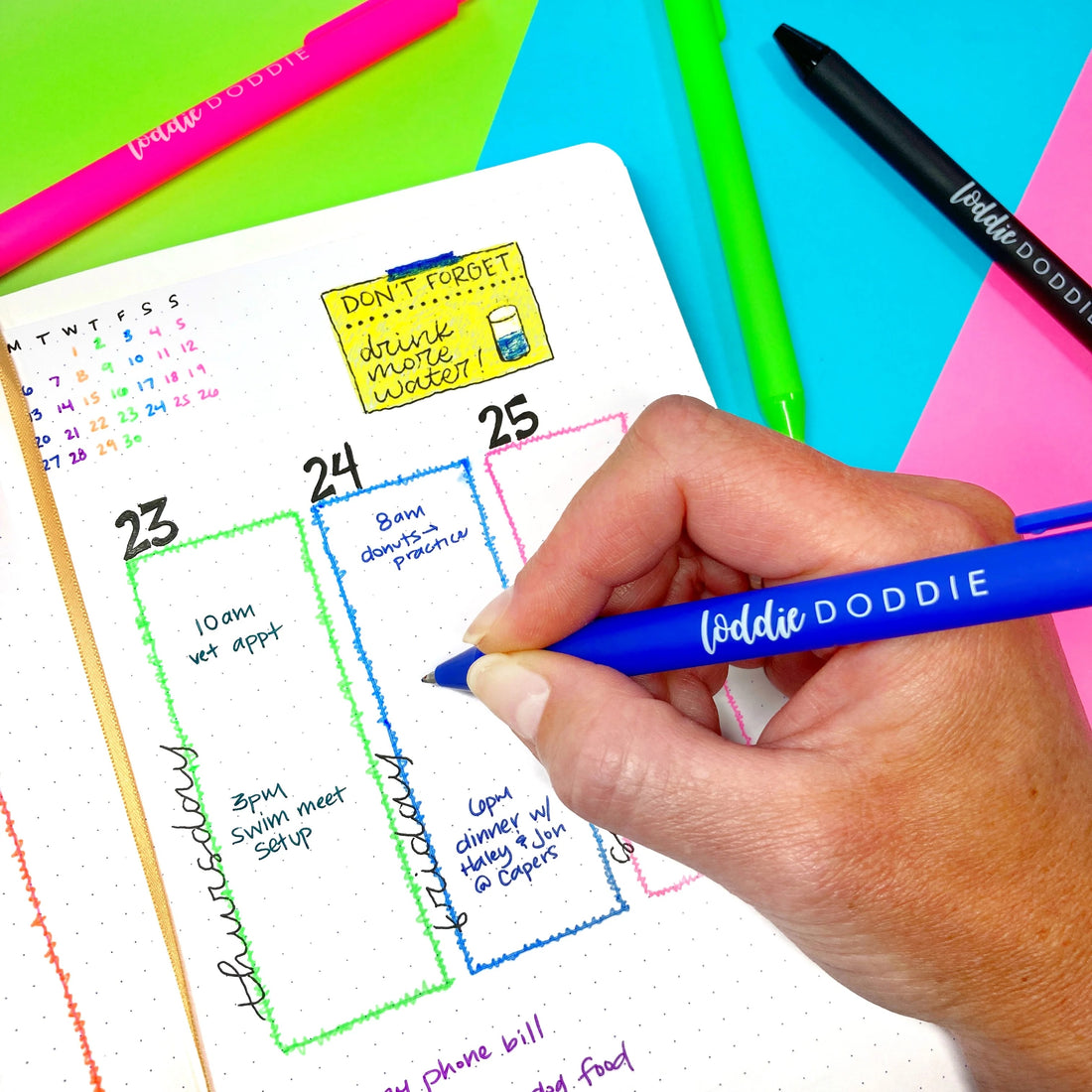 gel pen being used on a calendar