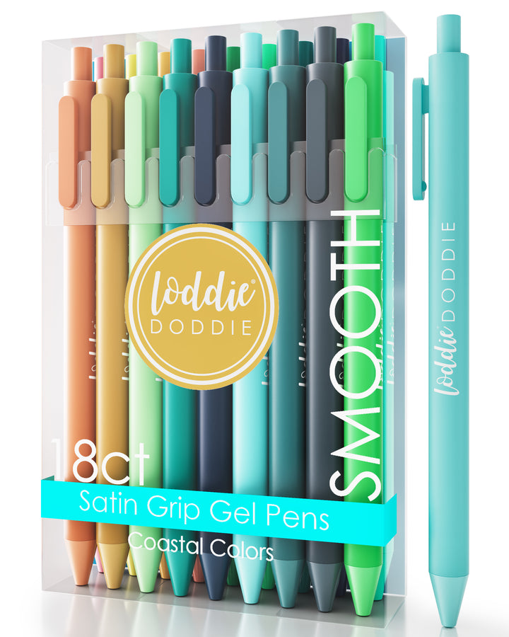18ct Satin Barrel Retractable Gel Pens - Coastal Colors