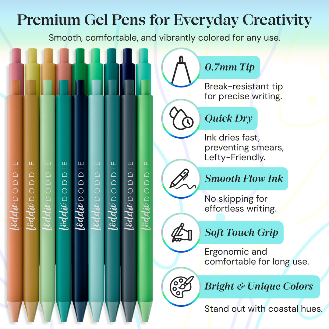 18ct Satin Barrel Retractable Gel Pens - Coastal Colors