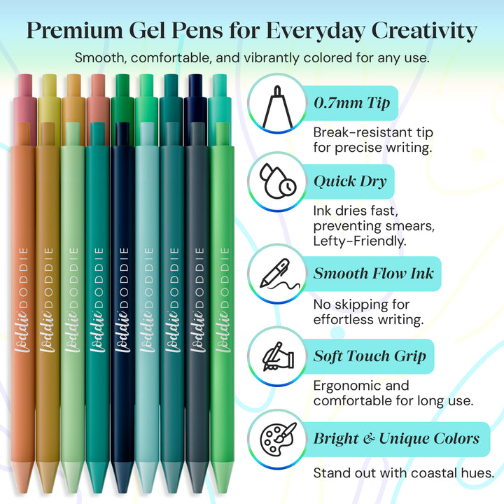 18ct Satin Barrel Retractable Gel Pens - Coastal Colors