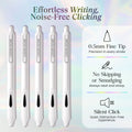 5ct Roller Gel Pens - Silent Clickers - White - Black Ink