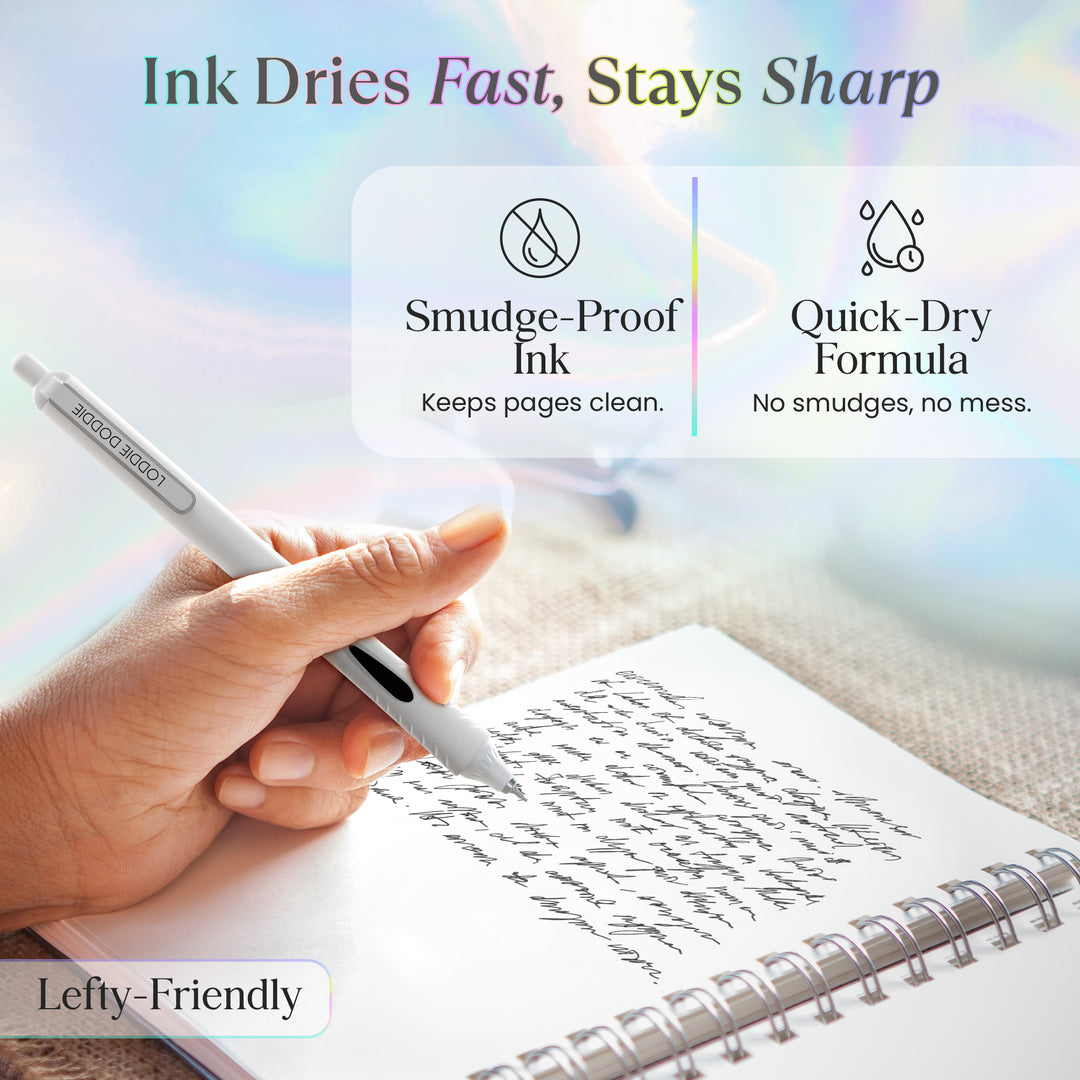 5ct Roller Gel Pens - Silent Clickers - White - Black Ink