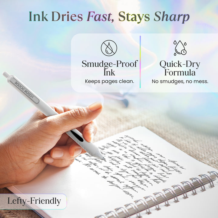 5ct Roller Gel Pens - Silent Clickers - White - Black Ink