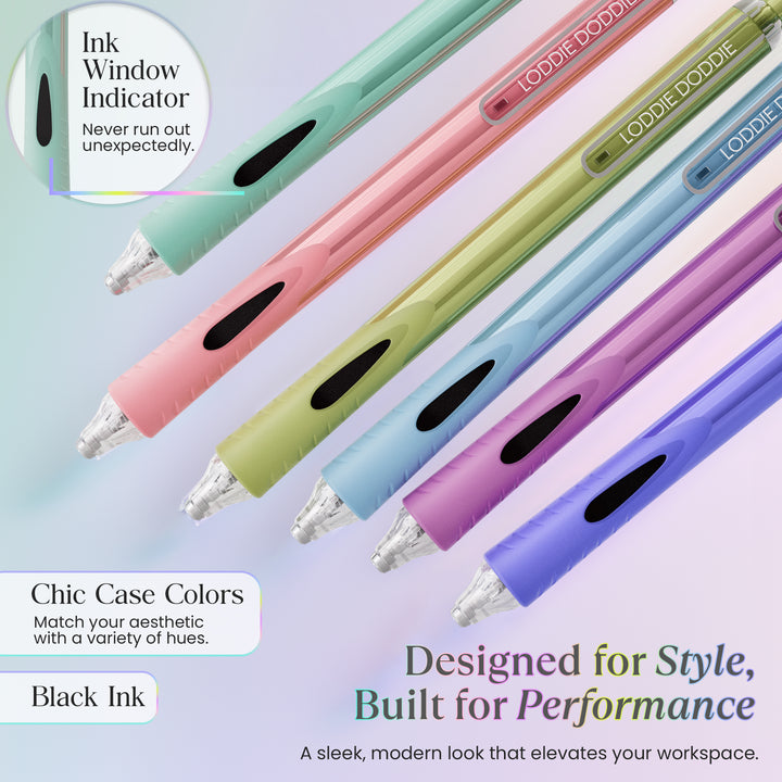 6ct Roller Gel Pens - Silent Clickers - Multi Color - Black Ink