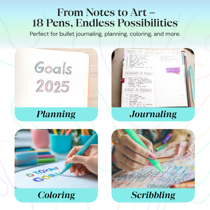 18ct Satin Barrel Retractable Gel Pens - Coastal Colors