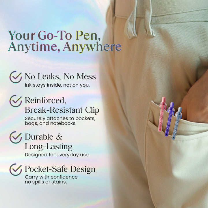 6ct Roller Gel Pens - Silent Clickers - Multi Color - Black Ink