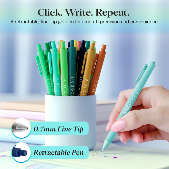 18ct Satin Barrel Retractable Gel Pens - Coastal Colors