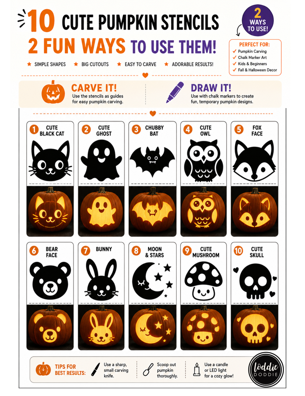 🎃 10 Easy-to-Trace Halloween Stencils Carve it or Chalk it