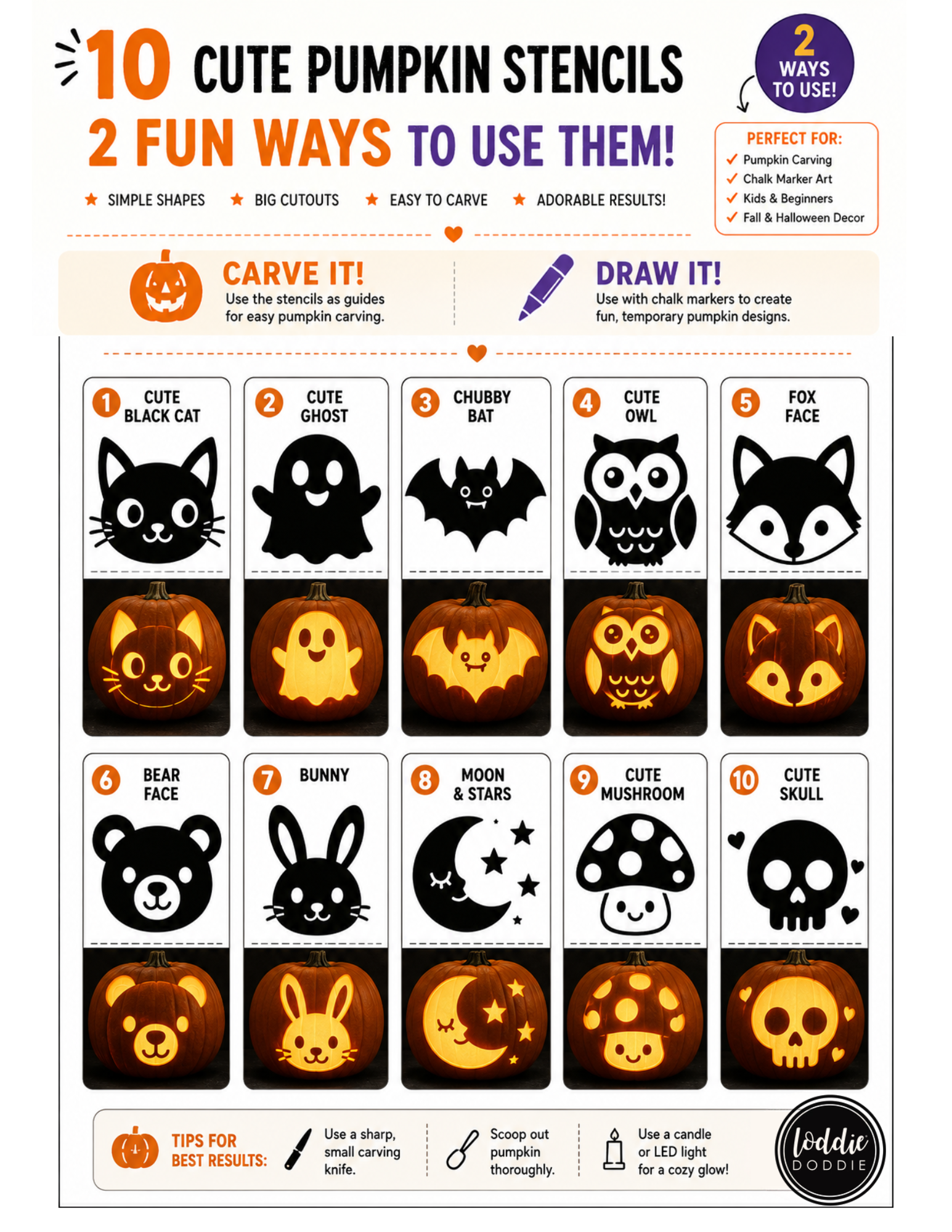 🎃 10 Easy-to-Trace Halloween Stencils Carve it or Chalk it