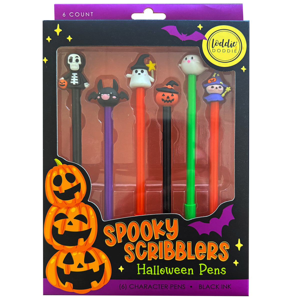 Loddie Doddie Spooky Scribblers Halloween Character Pens, Black Ink, 6 Count