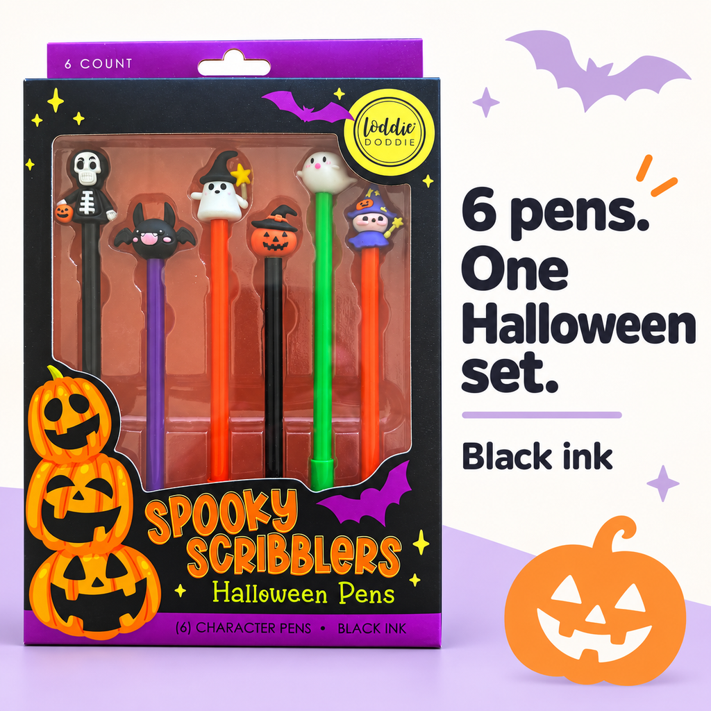 Loddie Doddie Spooky Scribblers Halloween Character Pens, Black Ink, 6 Count