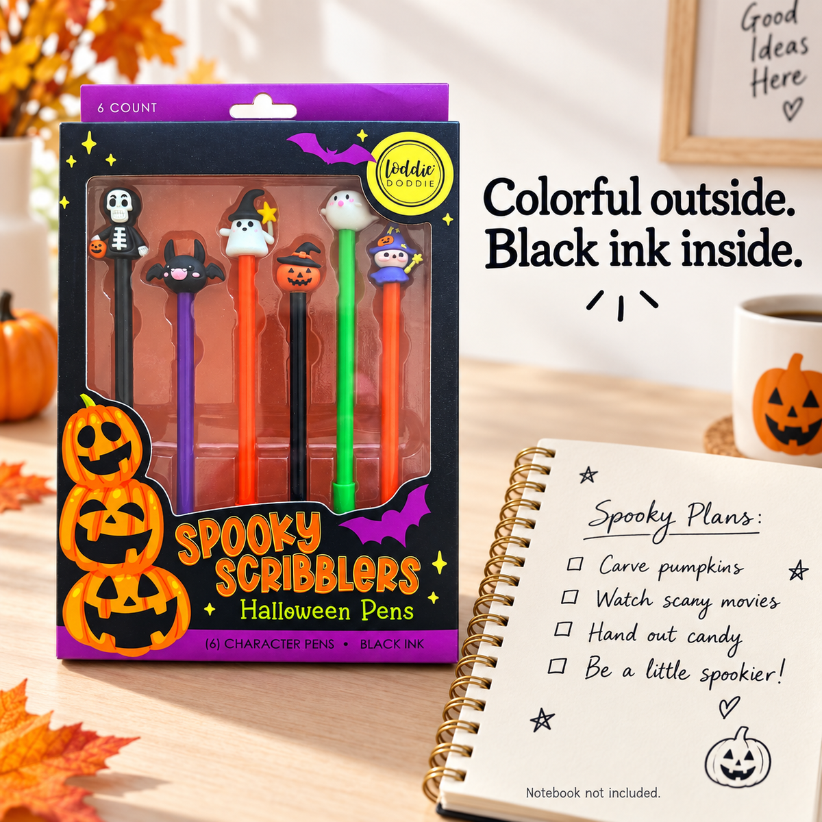 Loddie Doddie Spooky Scribblers Halloween Character Pens, Black Ink, 6 Count