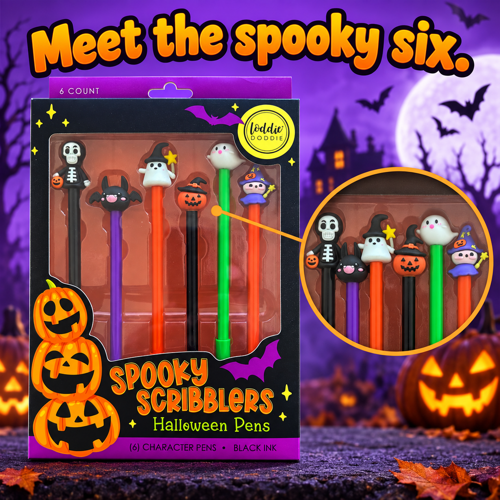 Loddie Doddie Spooky Scribblers Halloween Character Pens, Black Ink, 6 Count