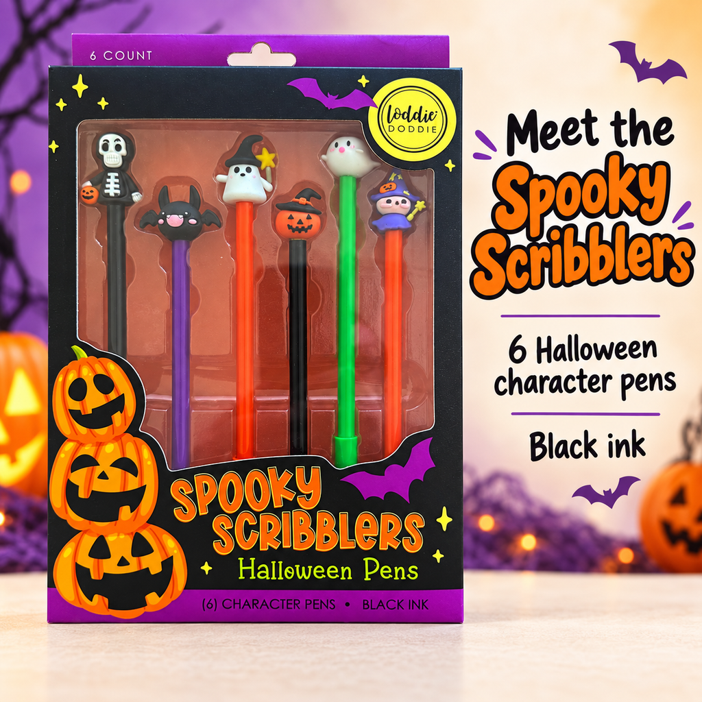 Loddie Doddie Spooky Scribblers Halloween Character Pens, Black Ink, 6 Count