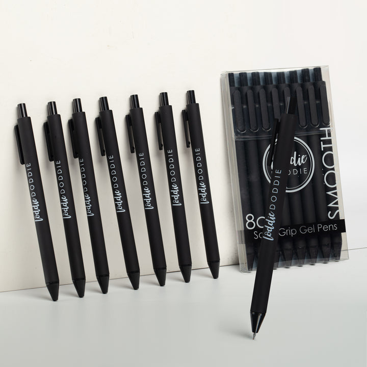 8ct Retractable Gel Pens with Soft Grip Barrel- Black