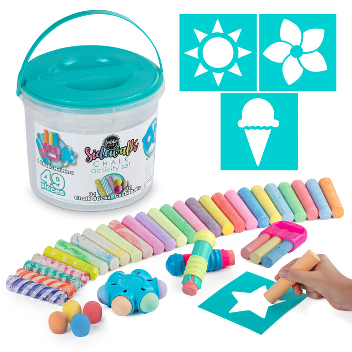 49pc Sidewalk Chalk Activity Bucket – Chalk Set for Kids Outdoor