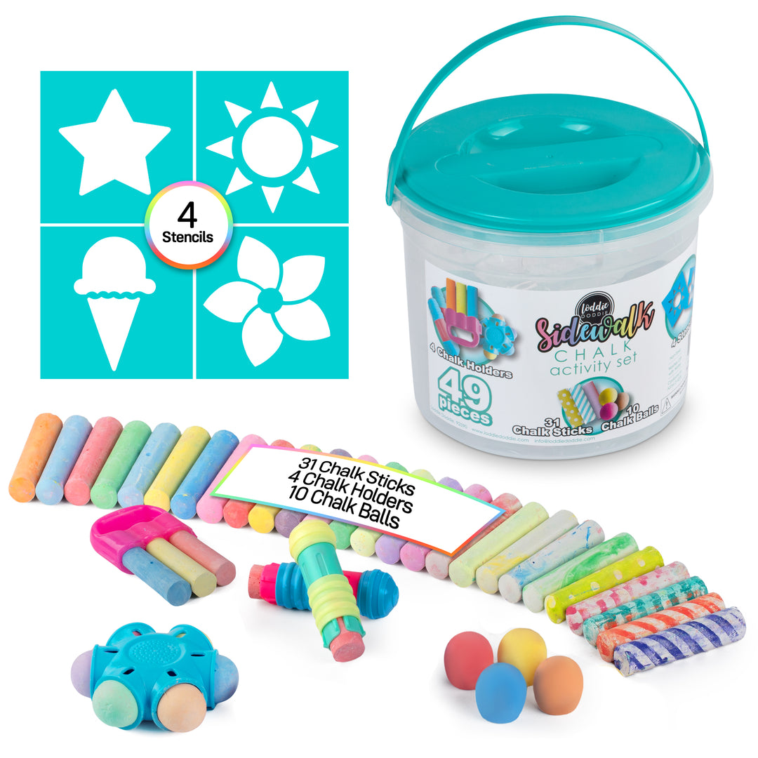 49pc Sidewalk Chalk Activity Bucket – Chalk Set for Kids Outdoor