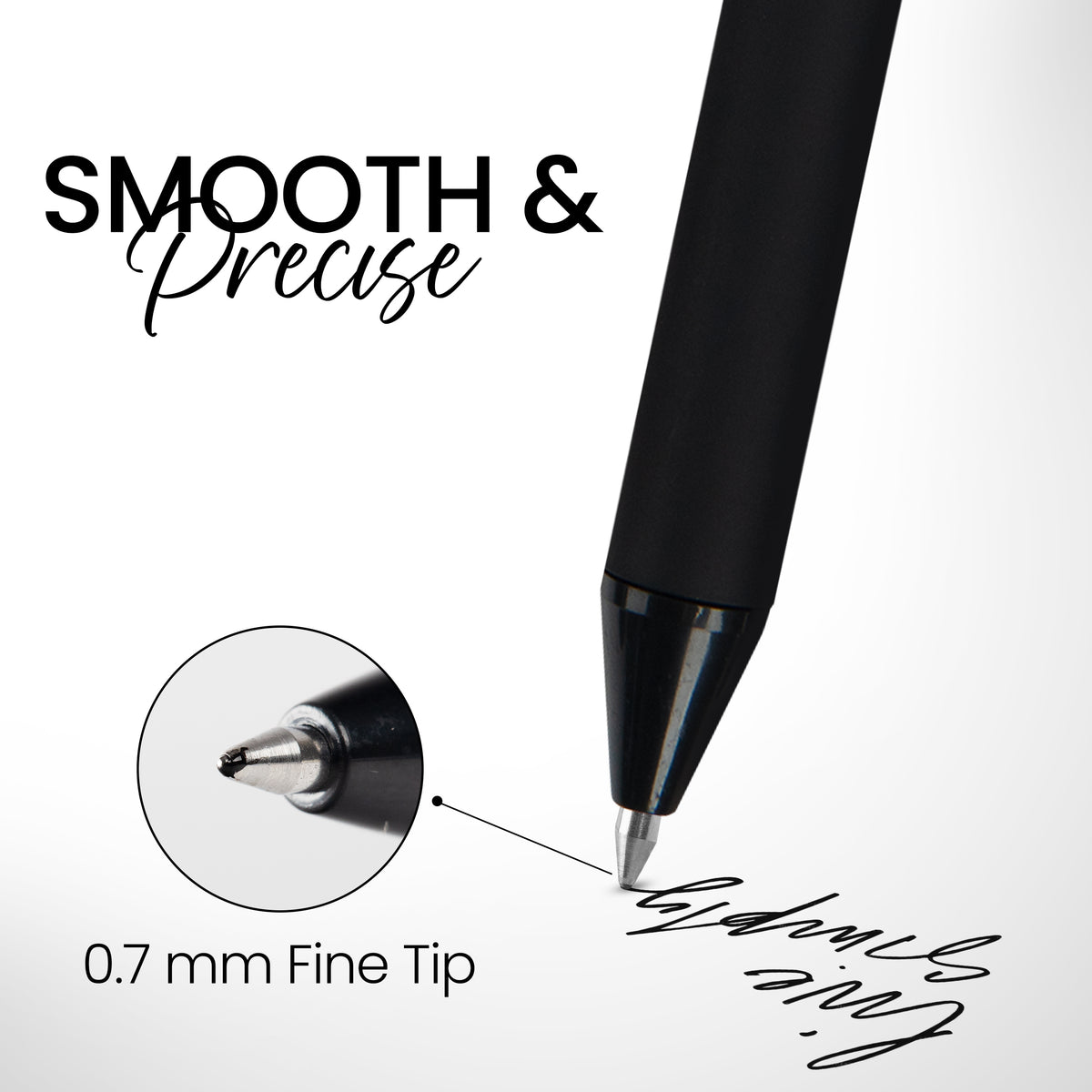 8ct Retractable Gel Pens with Soft Grip Barrel- Black