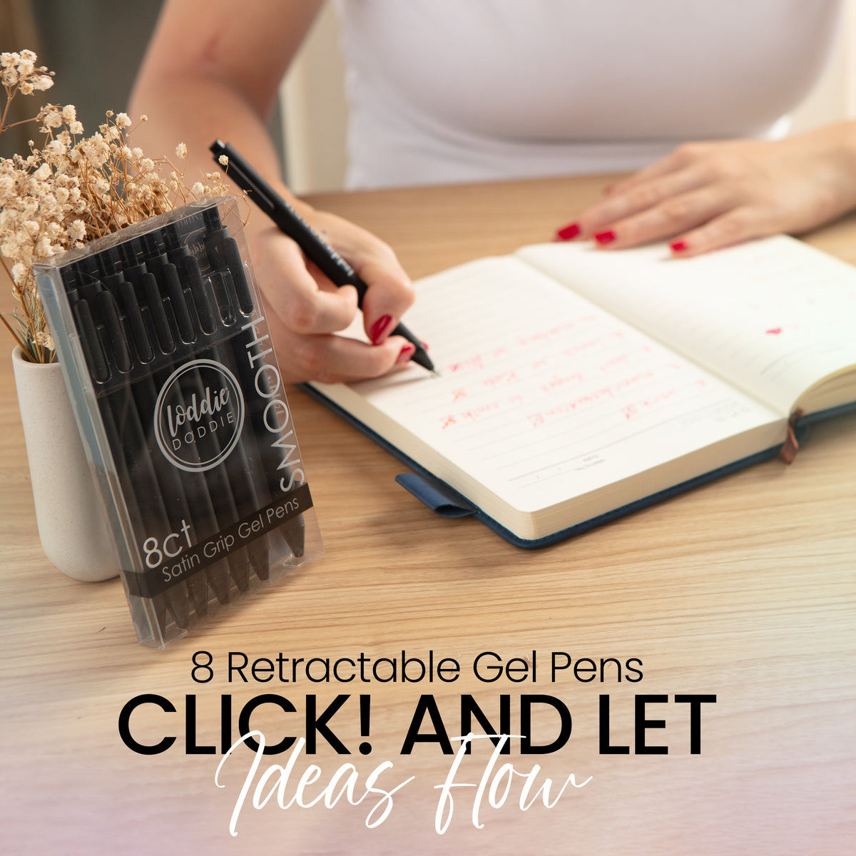 8ct Retractable Gel Pens with Soft Grip Barrel- Black