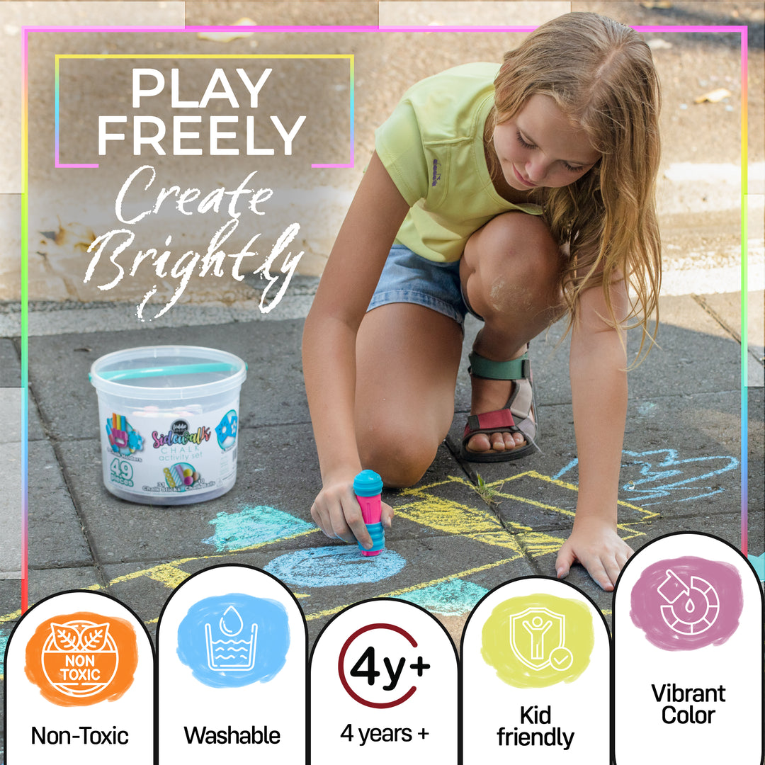 49pc Sidewalk Chalk Activity Bucket – Chalk Set for Kids Outdoor