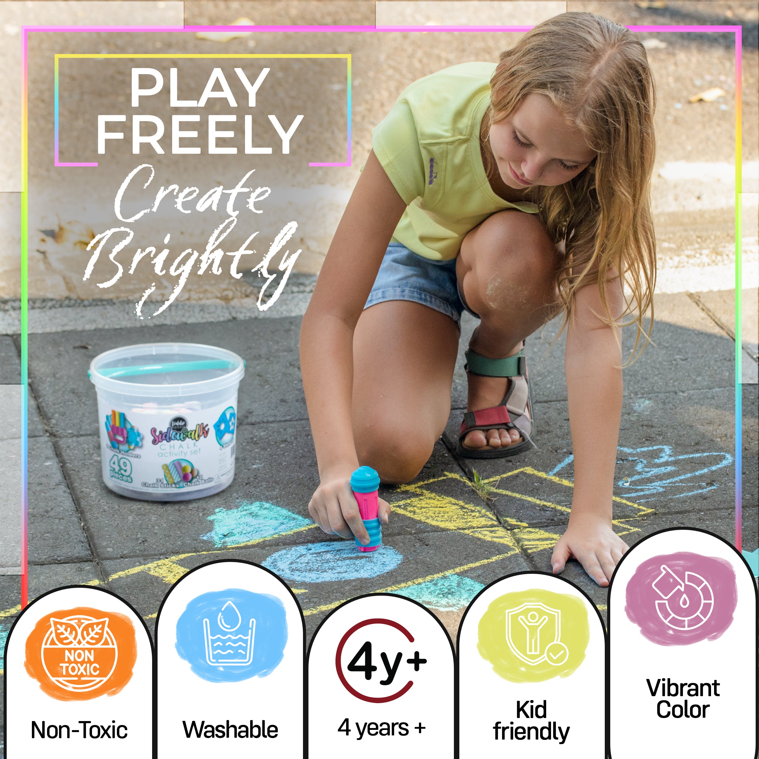 49pc Sidewalk Chalk Activity Bucket – Chalk Set for Kids Outdoor