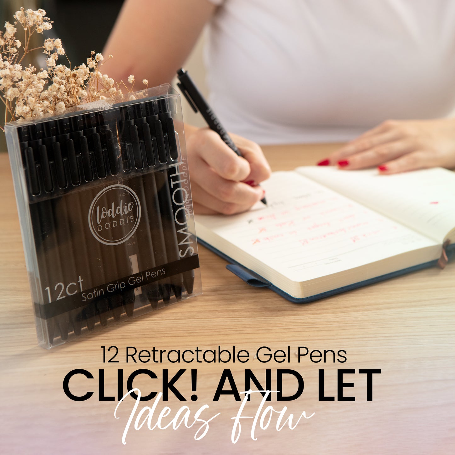 12ct Retractable Gel Pens with Soft Grip Barrel- Black