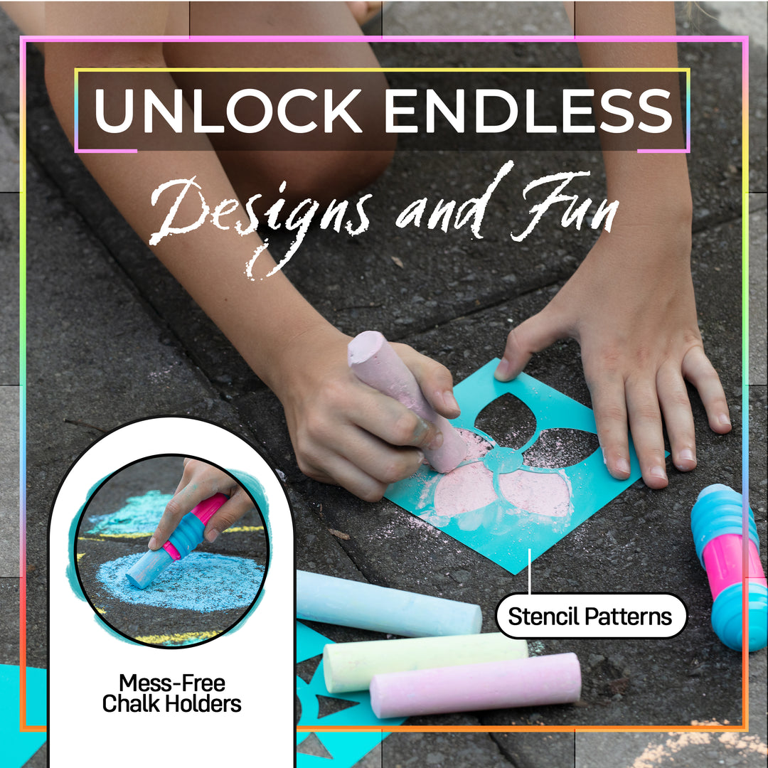 49pc Sidewalk Chalk Activity Bucket – Chalk Set for Kids Outdoor