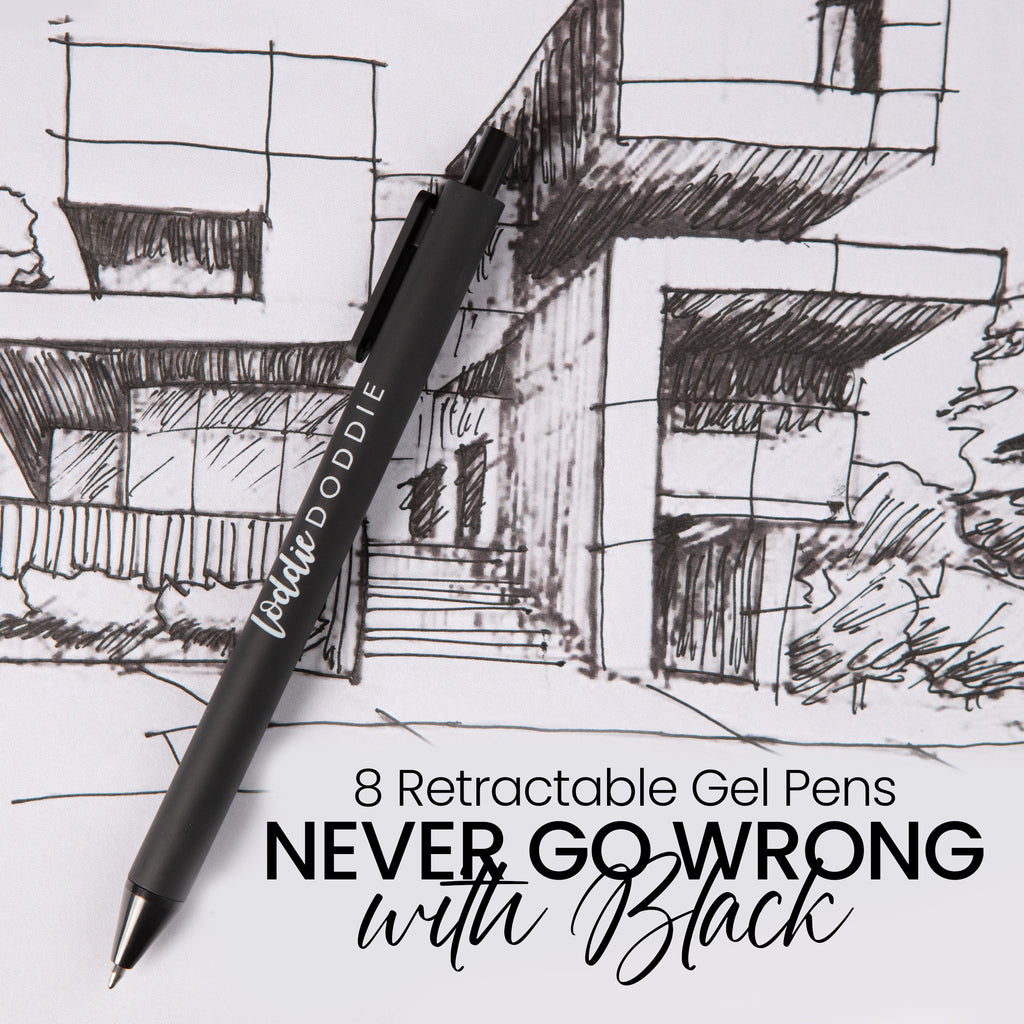 8ct Retractable Gel Pens with Soft Grip Barrel- Black