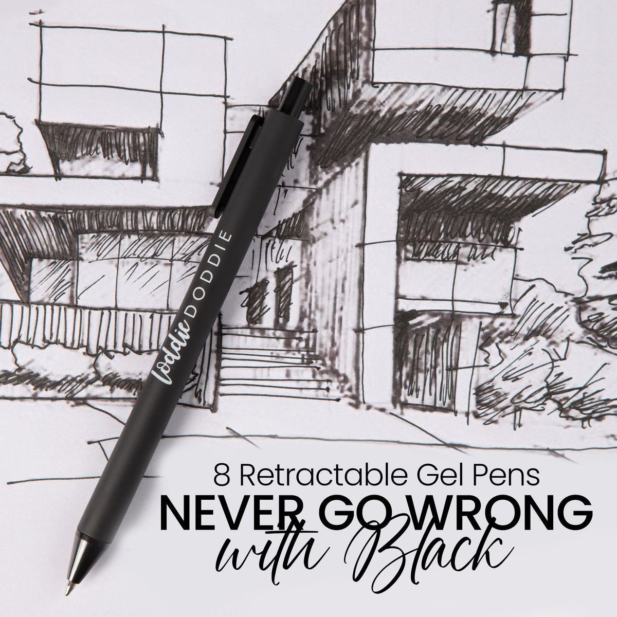8ct Retractable Gel Pens with Soft Grip Barrel- Black