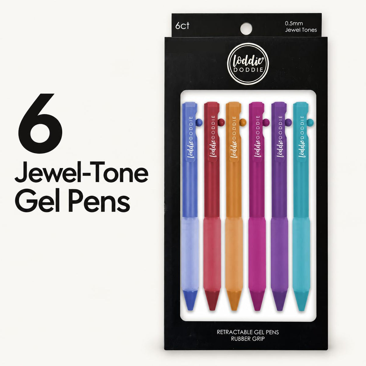 Loddie Doddie Side-Retractable Gel Pens, 0.5 mm, Colored Ink, 6 Pack