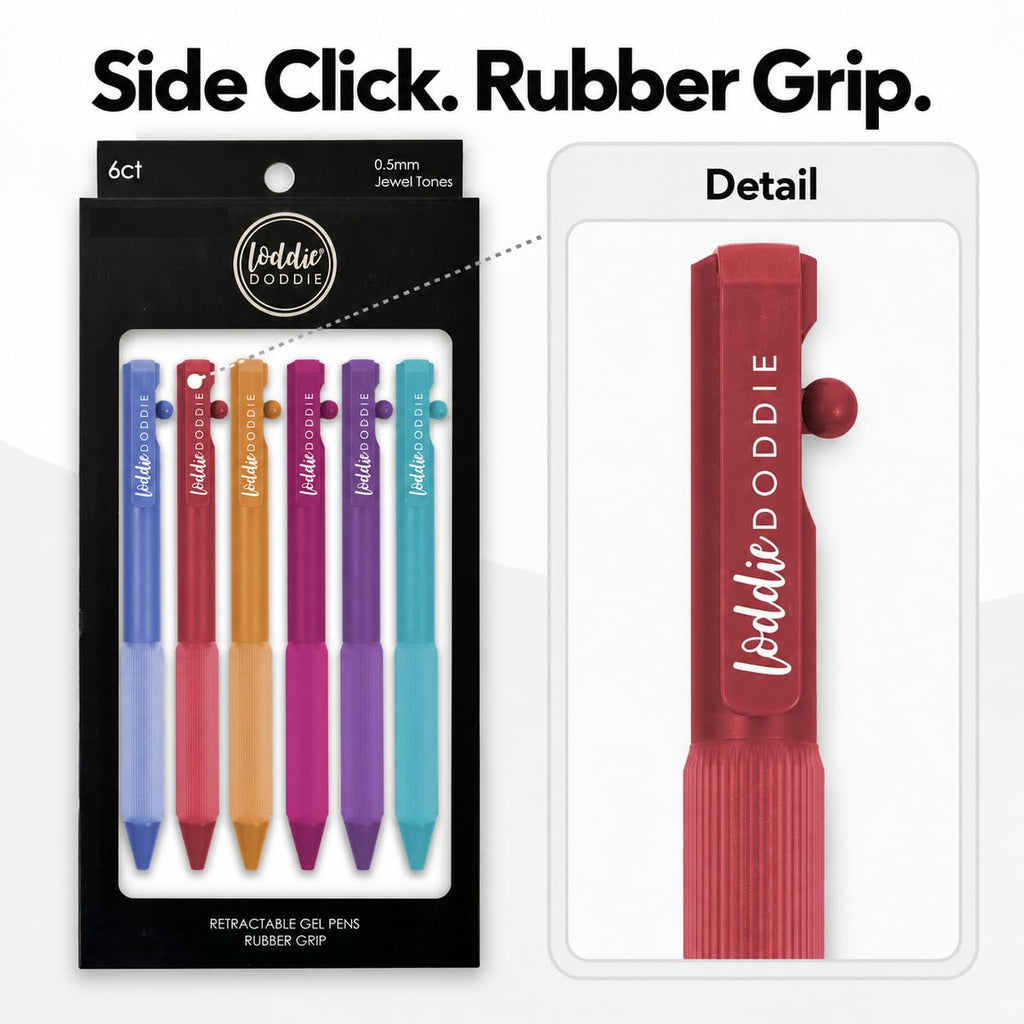 Loddie Doddie Side-Retractable Gel Pens, 0.5 mm, Colored Ink, 6 Pack