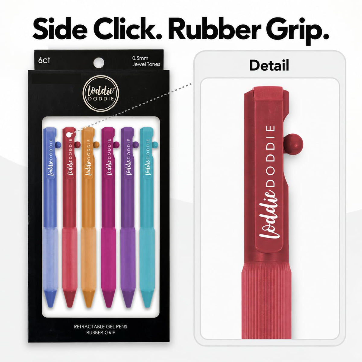 Loddie Doddie Side-Retractable Gel Pens, 0.5 mm, Colored Ink, 6 Pack