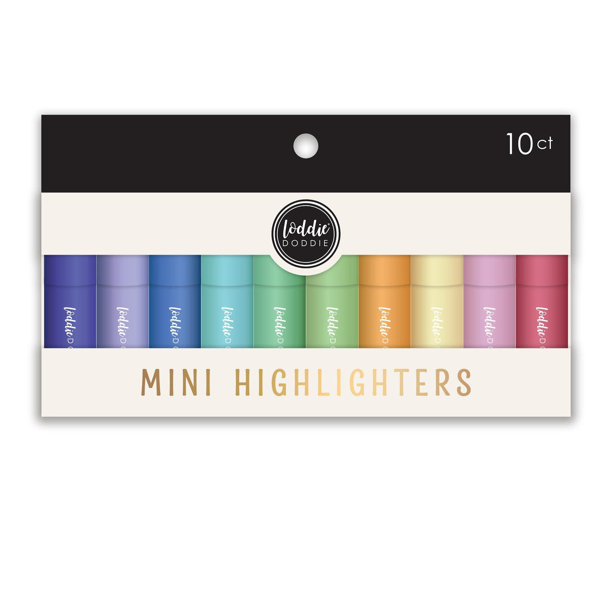 Loddie Doddie Mini Highlighters, Assorted Pastel Colors, Compact Barrels, 10 Pack