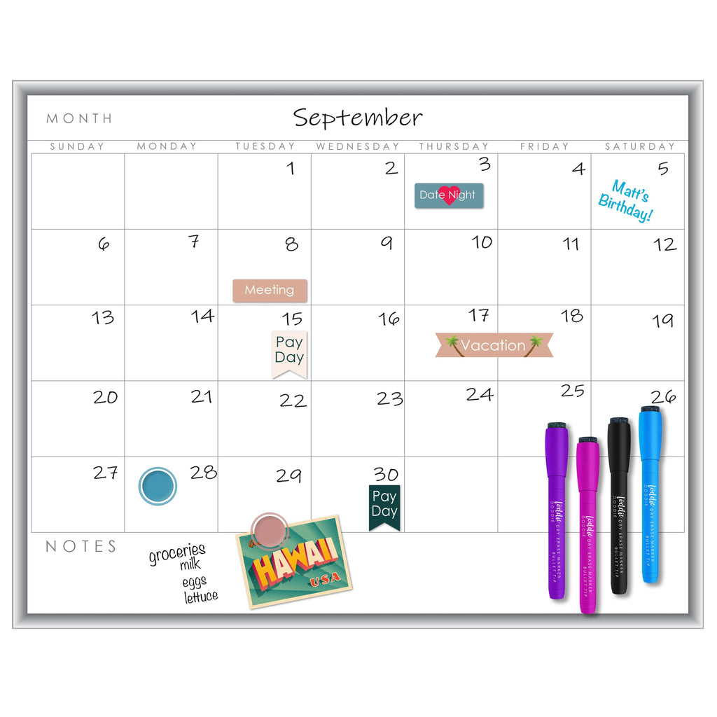 Loddie Doddie Dry Erase Magnetic Calendar Whiteboard, Fridge Calendar