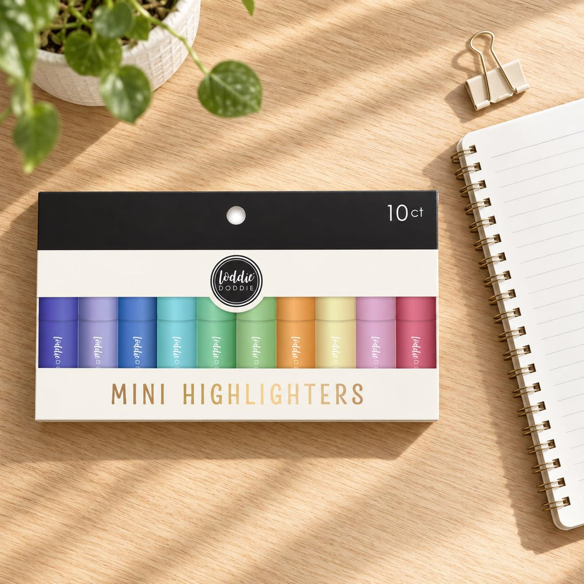 Loddie Doddie Mini Highlighters, Assorted Pastel Colors, Compact Barrels, 10 Pack