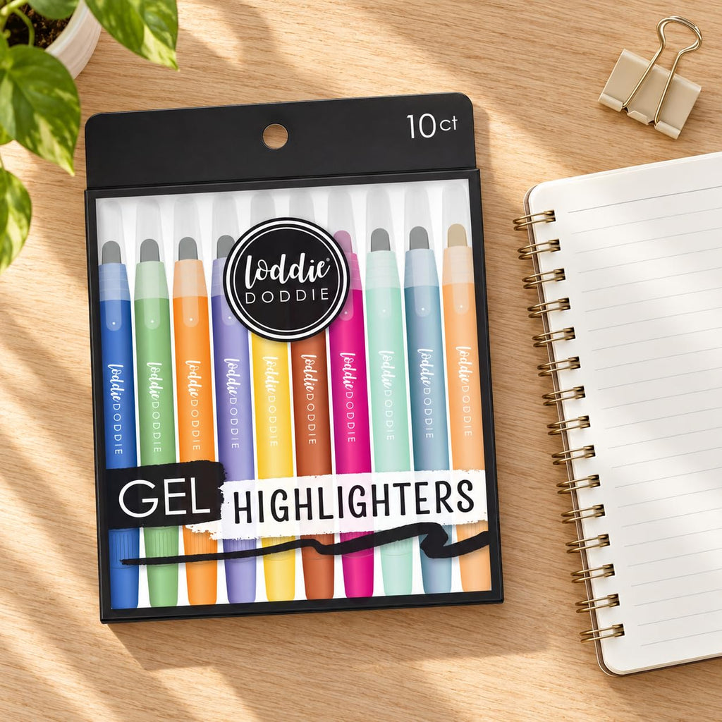 Loddie Doddie Gel Highlighters, Assorted Colors, Color-Coded Barrels, 10 Pack