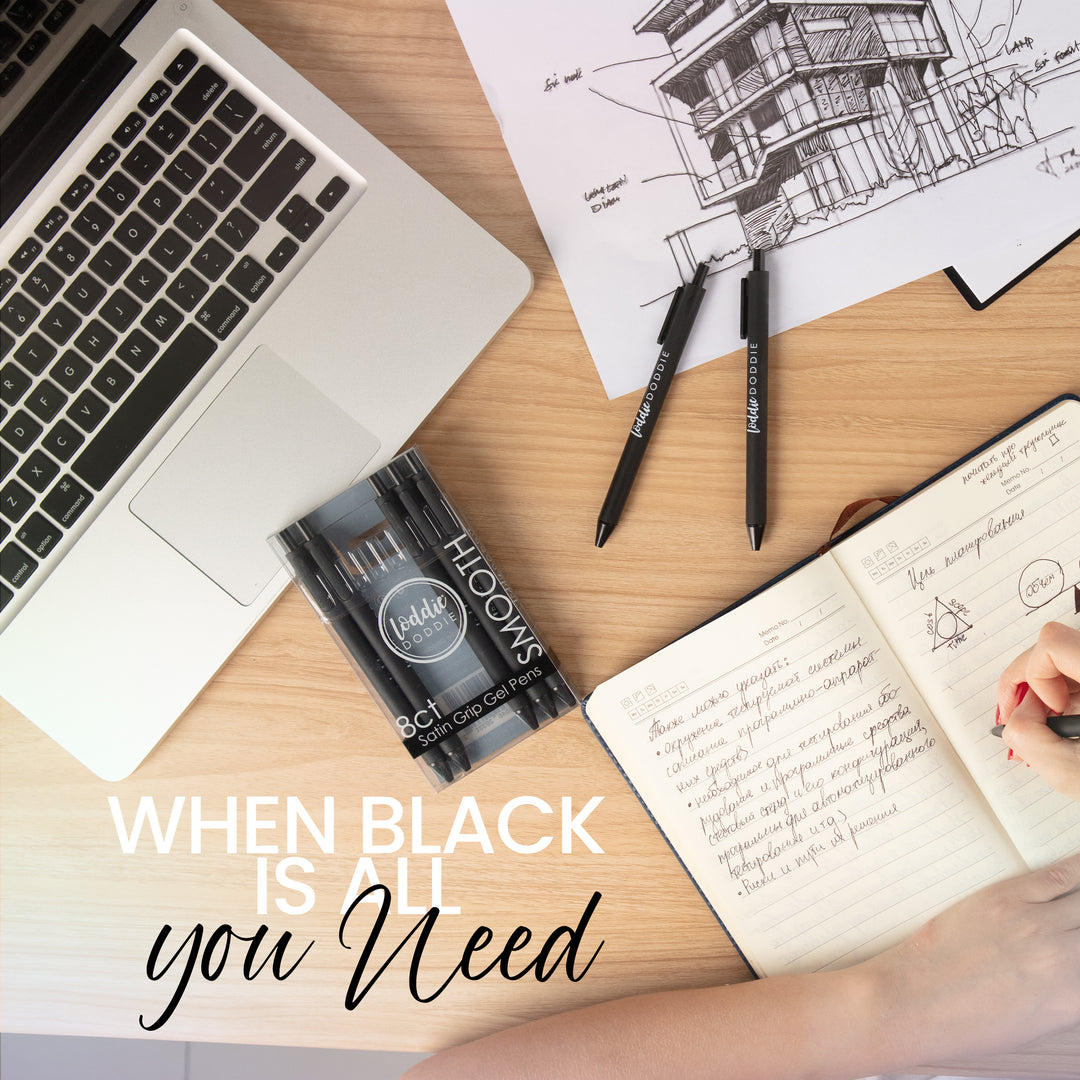 8ct Retractable Gel Pens with Soft Grip Barrel- Black