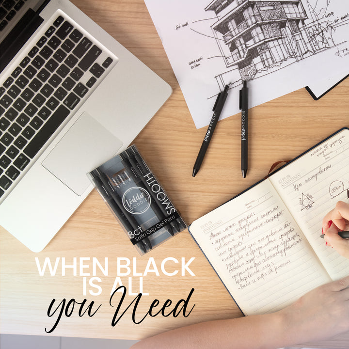 8ct Retractable Gel Pens with Soft Grip Barrel- Black