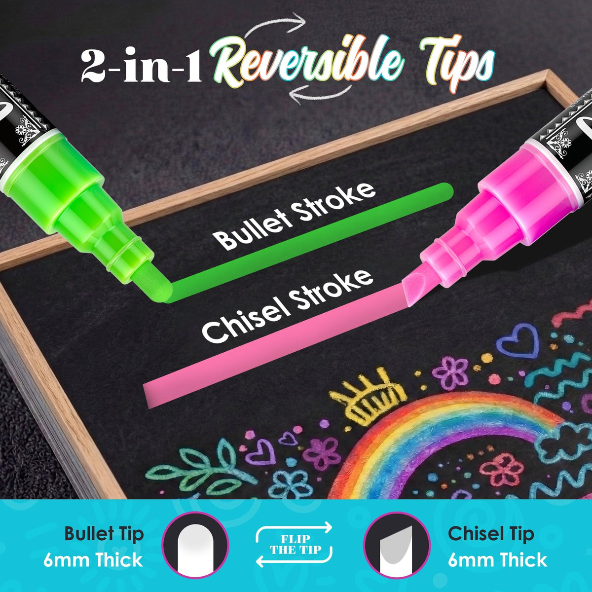 Loddie Doddie Liquid Chalk Markers, Reversible Bullet & Chisel Tips, 24 Pc