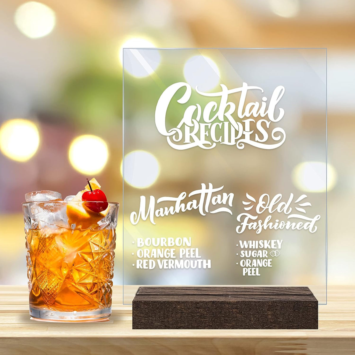 Acrylic Signs with Rustic Wood Stand - 5x6 Signs - 4 pack - Includes Chalk Marker - Perfect for Weddings, Parties and Events