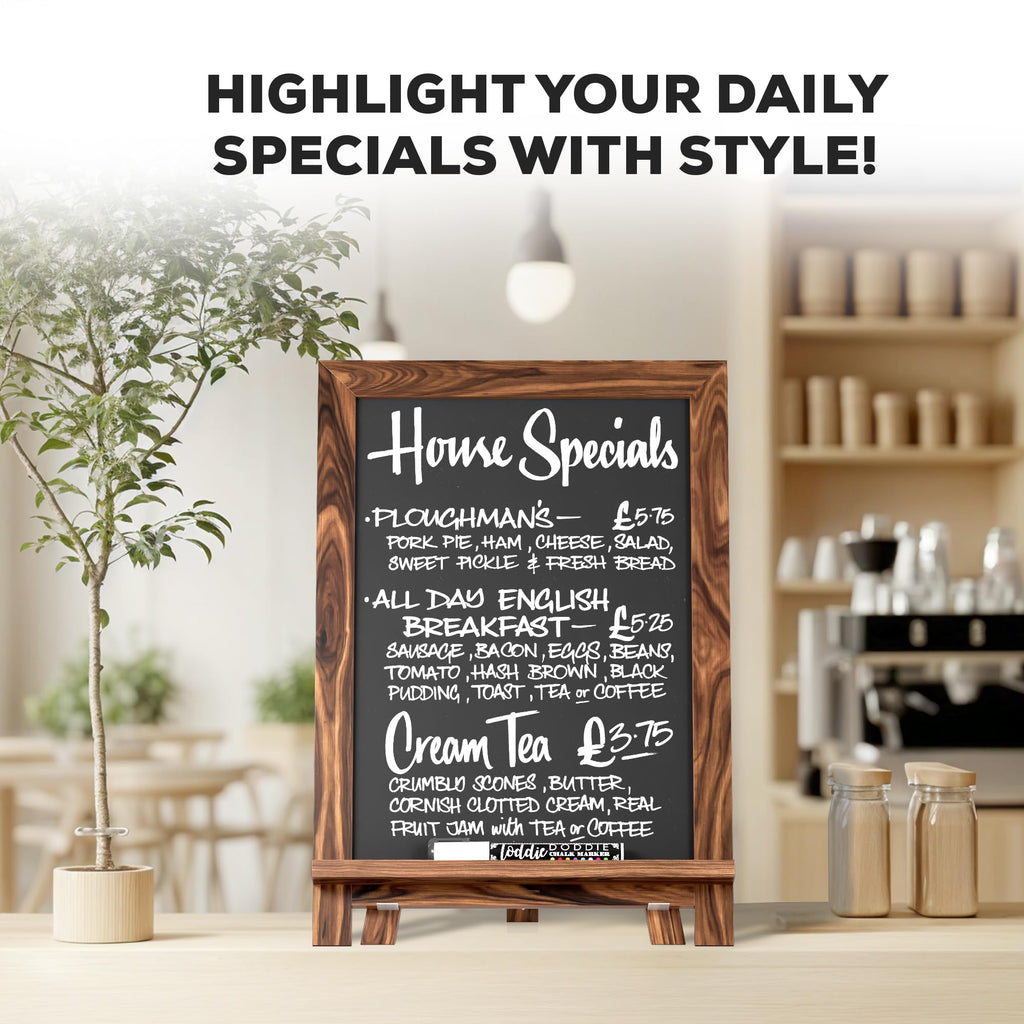 Loddie Doddie Mini Chalkboard Sign Easel, Place Cards, Dark Brown, 12"x17"