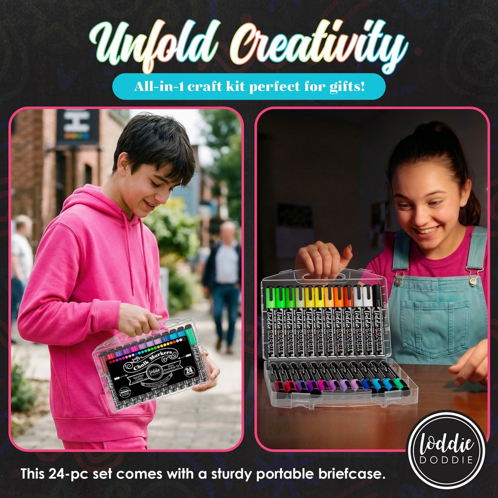 Loddie Doddie Liquid Chalk Markers, Reversible Bullet & Chisel Tips, 24 Pc
