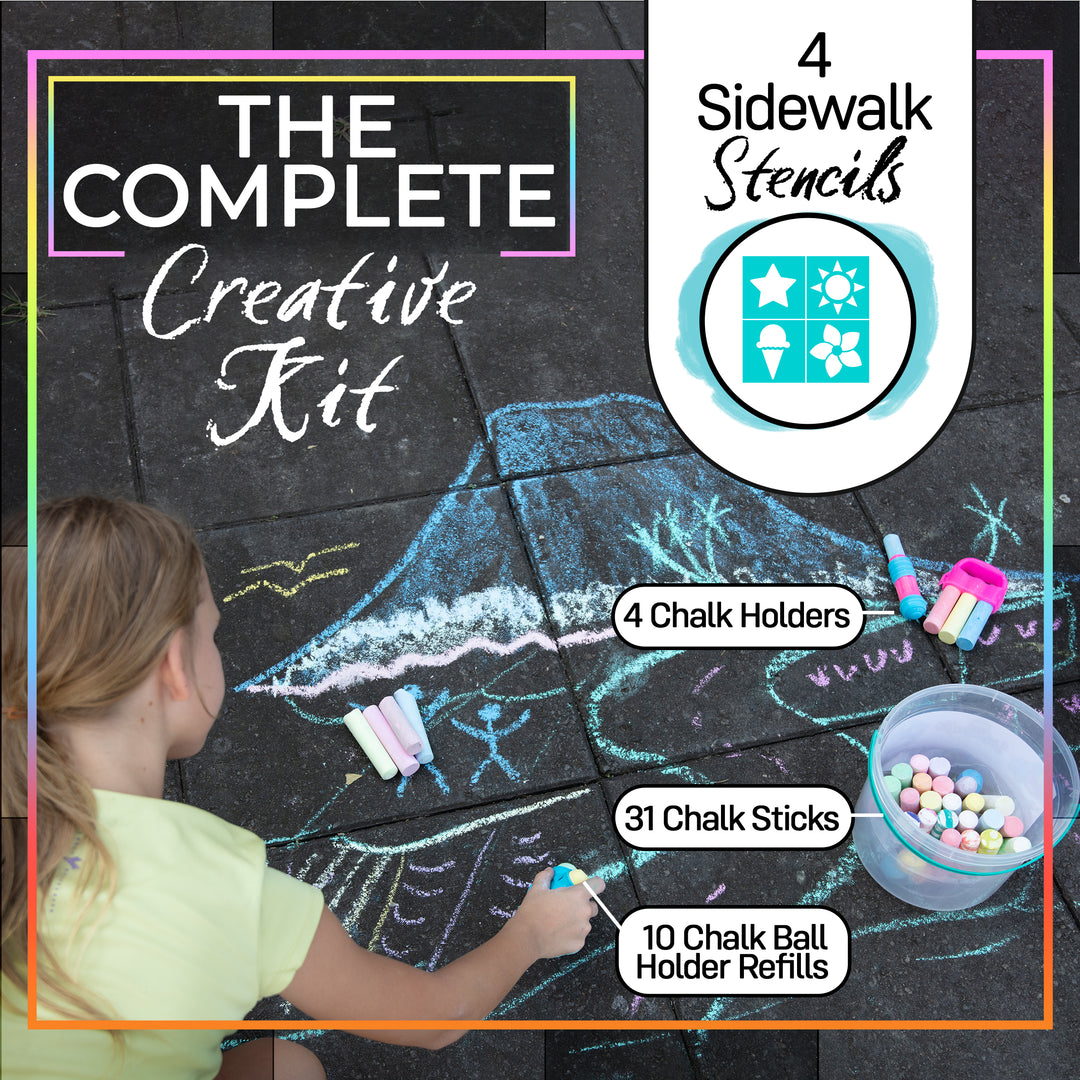 49pc Sidewalk Chalk Activity Bucket – Chalk Set for Kids Outdoor