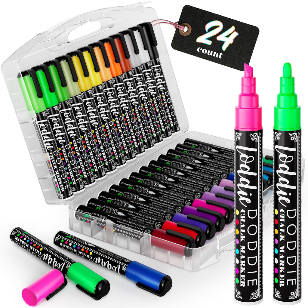 Loddie Doddie Liquid Chalk Markers, Reversible Bullet & Chisel Tips, 24 Pc