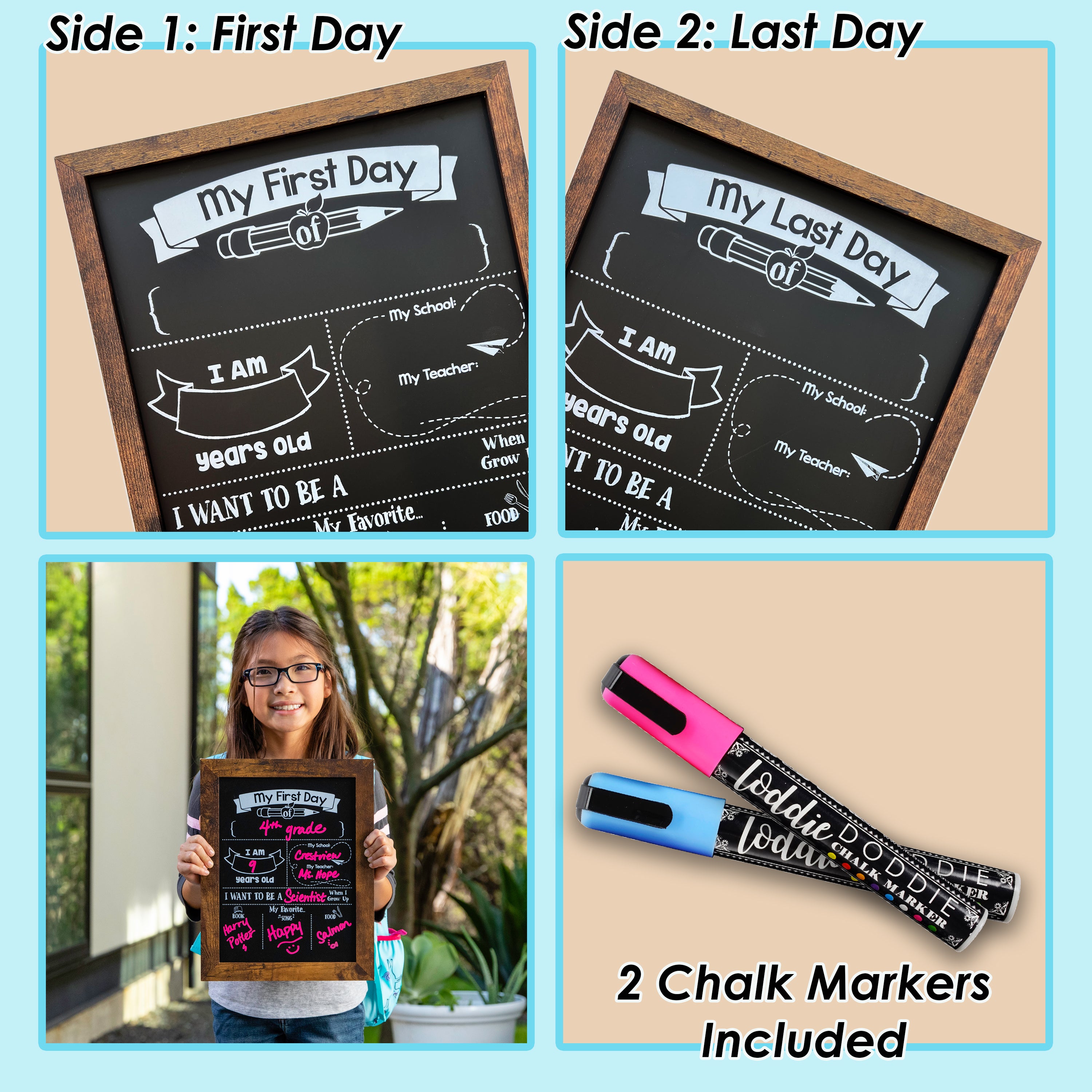 My First and Last Day Double-Sided Chalkboard Kit with 2 Chalk Markers