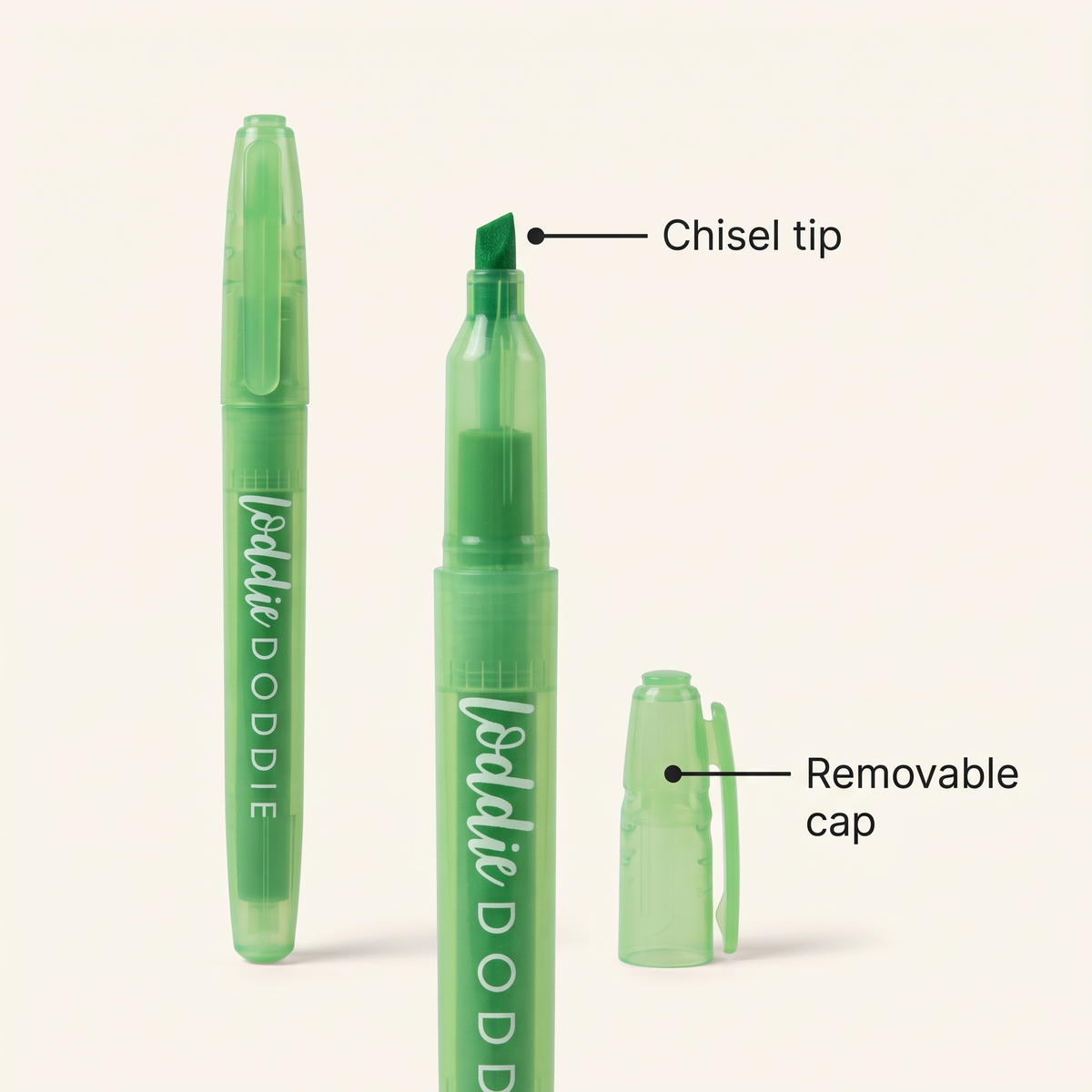 Loddie Doddie Chisel Tip Highlighters, Clear Barrels, Matching Caps, 8 Pack